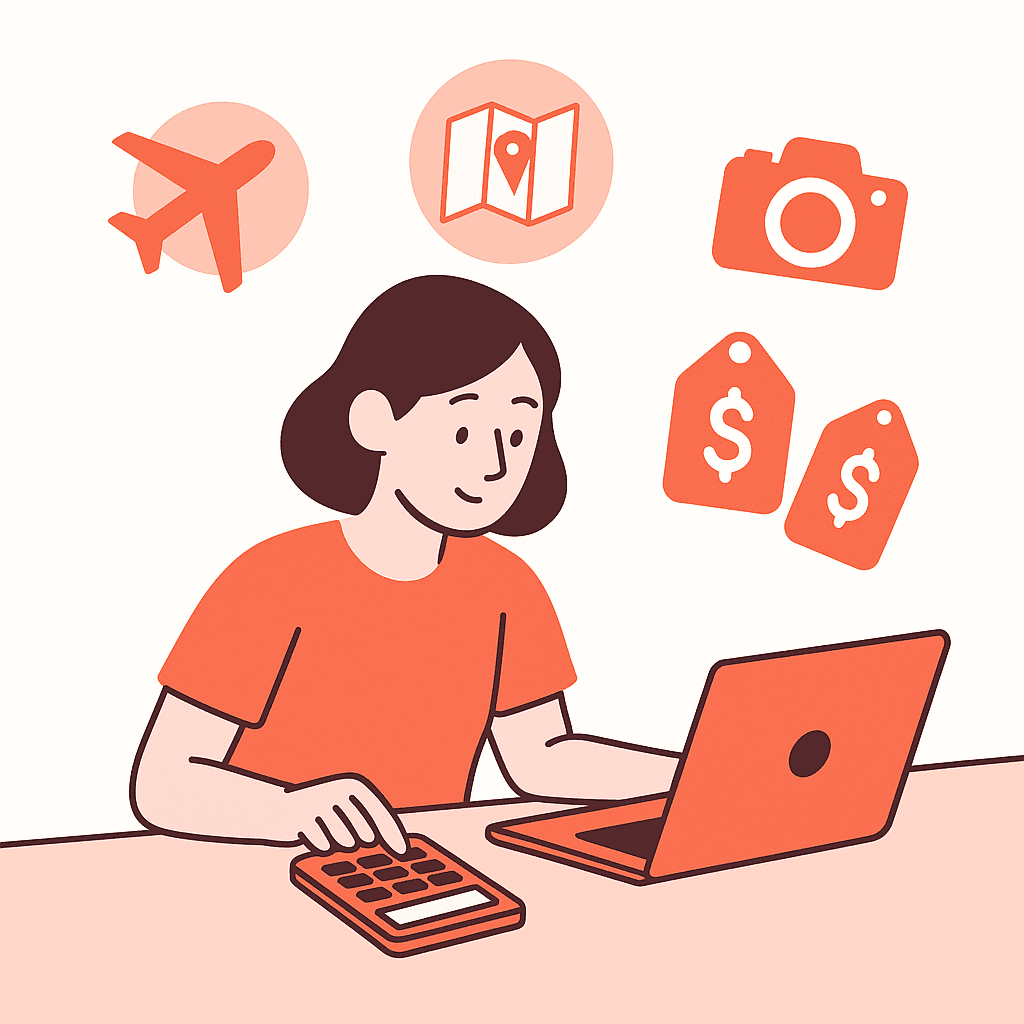 Créateur calculant le prix de son guide de voyage